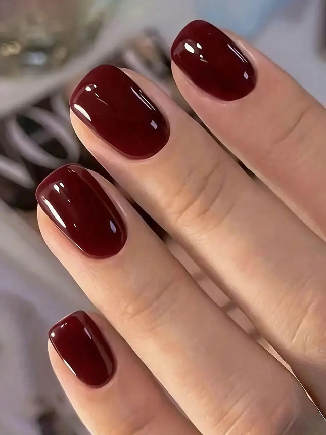 24Pcs French Tip Handmade Press On Nails Minimalist Solid Color Fake Nails Short Square Full Cover Press On Nail Tips With Glue