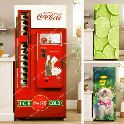 Coke Vending Machine Mural Refrigerator Door Art Mural Sticker Peel and Stick Phone Booth Coffee Wallpaper Fridge Door Decals