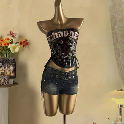 cropped top  ，Women's summer fashion vacation slim fit retro printed tank top