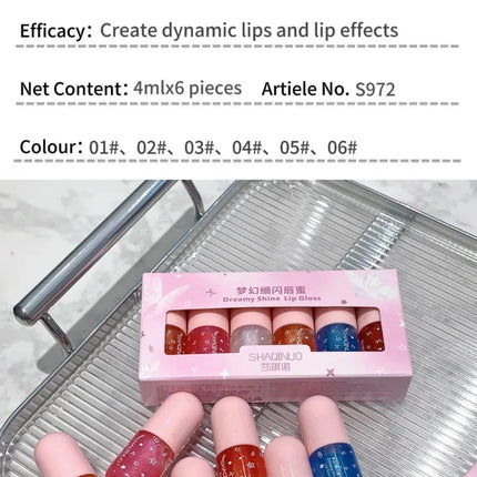 Shimmery Glitter Moisturizing Lip Gloss Set 6 Colors Highly Pigmented Fine Shine Long Wear Cute Lipgloss Set