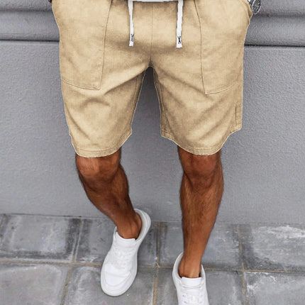 Summer Men's Retro American Style Shorts with Drawstring Casual Pants Included Solid Color Trendy Mid-Length Men's Shorts