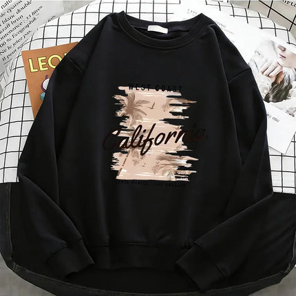 Fashion Y2k California West Coast Womens Hoodies Warm Fleece Sweatshirt Soft Breathable O-Neck Pullover Casual Female Clothes