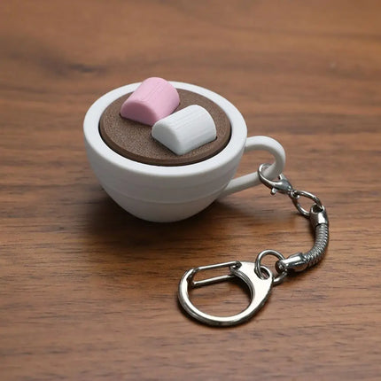 Funny 3D Printed Clicker Key Chain Simulation Sensory Finger Button Pendant Food Funny Fidget Coffee Calming Keychain Kids