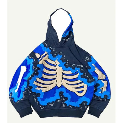 New Trendy men's Hoodie With 3D Skeleton Style Pattern design, Novel Long Sleeved Hoodie With Pockets For Daily Wear