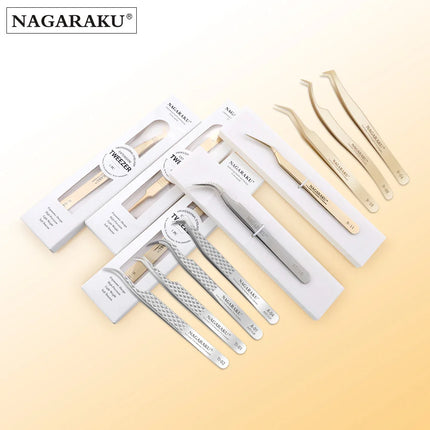 NAGARAKU Stainless Steel Straight Curved Nail Volume Eyelash Accurate Tweezers Nippers Pointed Clip Set Makeup Tools
