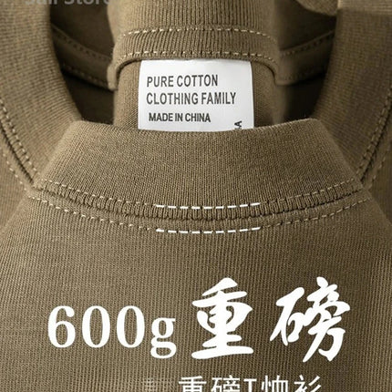600G Heavy Cotton Short-sleeved T-shirt for Men and Women with The Same Loose Round Neck Simple Navy Blue Bottoming Shirt