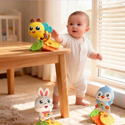 Baby Teething Rattle Toy, an Early Education Toy That Helps Develop Hand-Eye Coordination, Featuring Cute Cartoon Designs Like L