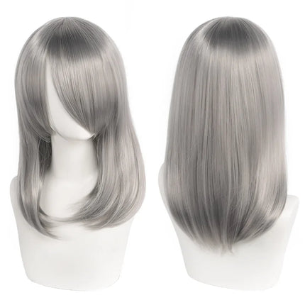 High Quality 40cm Medium Cosplay Wig With Bang Black Blond Pink Red Blue Purple Heat Resistant Synthetic Hair Wigs