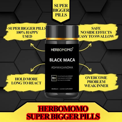 Natural Black Maca Booster for Men, Maca Root Capsules ，Ginseng Increase Endurance, Boosts Energy & Strength