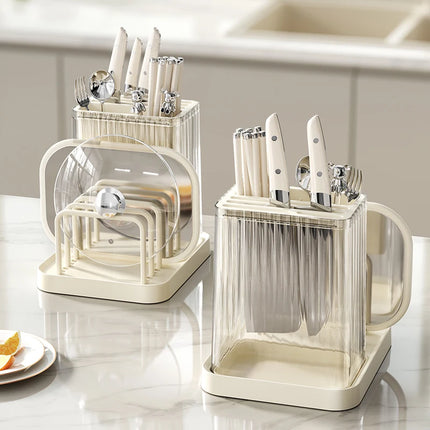 1 Set of Multifunctional Integrated Kitchen Adjustable Plastic Knife Holder, Cutting Board Storage Rack, Pot Lid Holder, Chopsti