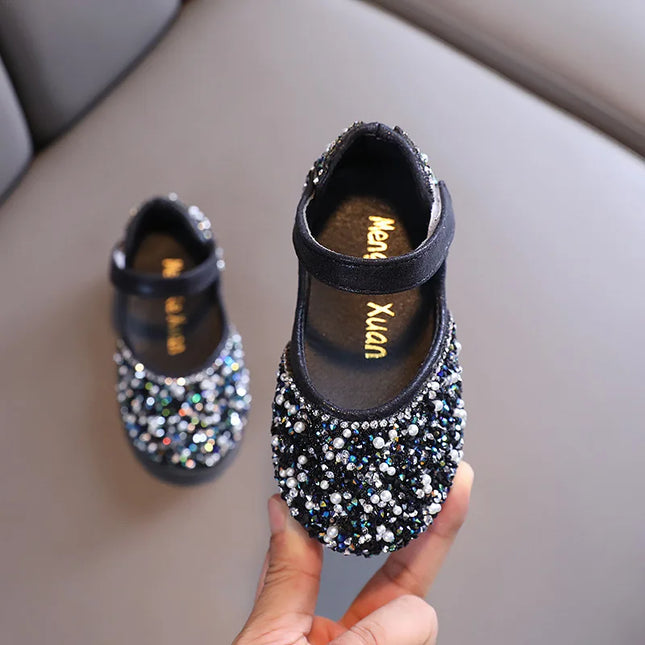 Autumn Girls Rhinestone Leather Shoes 2022 Spring Pearl Bow Princess Shoes Soft Children Baby Toddler Single Shoes G06