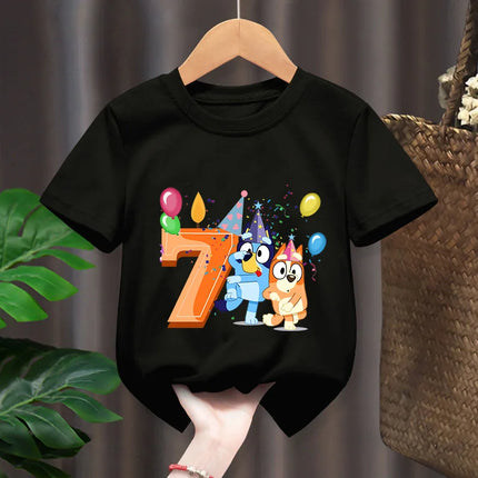 Blueys Bingo Birthday Number T-shirt Party Supplies Gift Cartoon Children Clothes Boys Tops Tshirt Summer Short Sleeve T-shirts