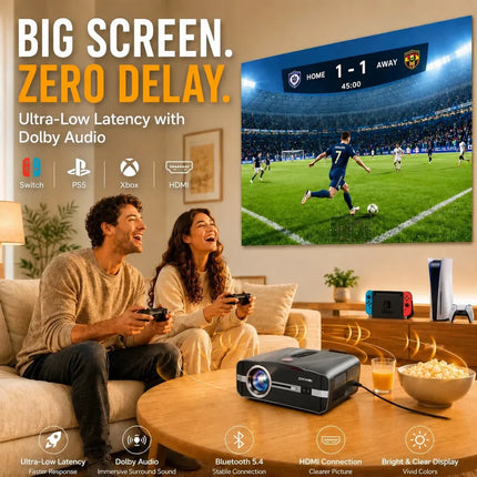 4K Smart Projector Native 1080P Dolby Audio KTV Karaoke Auto Focus Auto Keystone Dust Proof WiFi6 Outdoor Home Theater