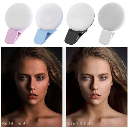 LED Light Mobile Phone Mini Selfie Fill Light Rechargeable 3 Modes Selfie Ring Light Clip-on Brightness Adjustable