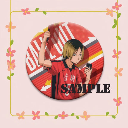 Round Snap-in Brooches Anime Haikyuu Lapel Pins Hinata Shoyo Tobio Kageyama Yu Nishinoya Cartoon Badge Backpack Accessories Gift