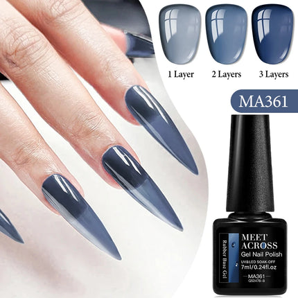 MEET ACROSS 7ml Jelly Nude Shimmer Rubber Base Gel Glitter Pink Purple UV/LED Nail Art Vernis Gel Polish for Manicure Nails DIY