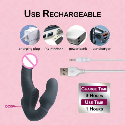 Strapless Strap-on Dildos Vibrator with Remote Control for Women Lesbian Couples, G Spot Sex Toys With Clitoris Stimulator