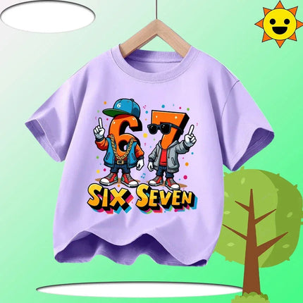 Kids T-Shirts Fashion Oys Girls Cotton Tee Italian 67 Casual Children Clothes Top Summer 67 Six Seven Cool Funny Printed T-shirt