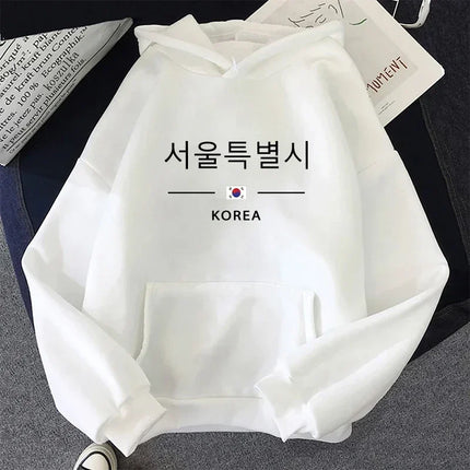 Seoul Korea Print Hoodie Woman High Quality Hoode Long Sleeve Pullover Fall Winter Female Daily Casual Sport Loose Sweatshirt