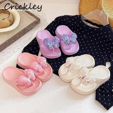 Bling Butterfly Girls Princess Slippers Summer Solid EVA Waterproof Children Flip Flops Fashion Soft Bottom Kids Beach Slippers