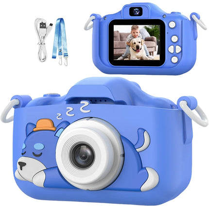 Blue Dog Kids Camera 1080P HD Digital Camera 2.0" Dual Lens Selfie Video Camera with Games Birthday Gift Toys for Boys