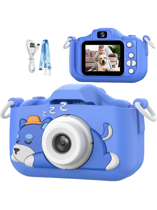 Blue Dog Kids Camera 1080P HD Digital Camera 2.0" Dual Lens Selfie Video Camera with Games Birthday Gift Toys for Boys