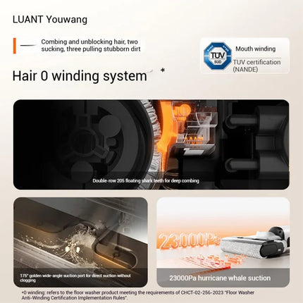 UWANT Wireless floor scrubber Cloud 2.0 Pro, 23000Pa Suction/Real-time Electrolytic Water Sterilization/Self-cleaning & Drying