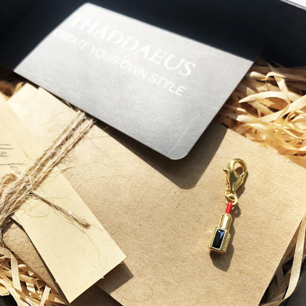 Red Lipstick Golden Pendant Solid 925 Sterling Silver Dangle Charm Women Fine Jewelry