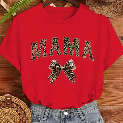 Leopard Mama Coquette Printed Women's T-Shirts Short Sleeve Mom Tee Tops Leopard Mom T-Shirts Summer Fashion Women's Clothing
