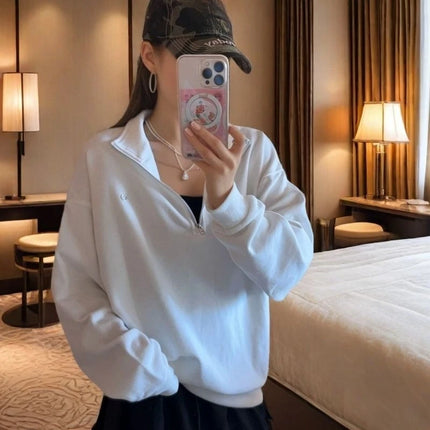Cotton Casual Stand Up Collar Sports Hoodie Autumn Winter Fitness Clothing Long Sleeved Top Simple Elegant Loose Zipper Hoodie