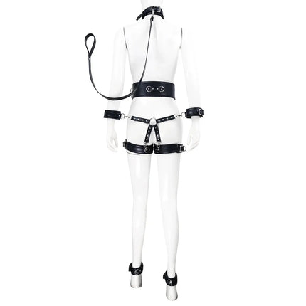 Professional BDSM Red Leather Harness Set Collar Handcuffs Restraint Kit for Women Slave Role Play Fetish Gear Adult Game Toy
