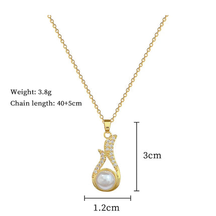 XIYANIKE316L Stainless Steell Necklace Earring Set For Women Pearl Zircon Water Droplet Design Personal Clavicle Chain Ear Studs