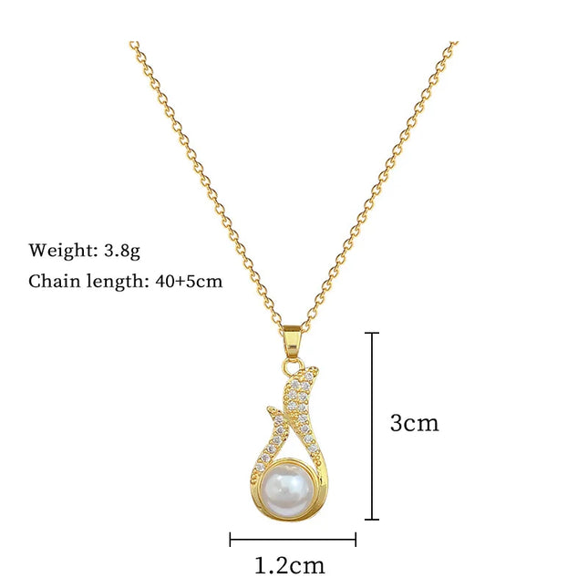 XIYANIKE316L Stainless Steell Necklace Earring Set For Women Pearl Zircon Water Droplet Design Personal Clavicle Chain Ear Studs