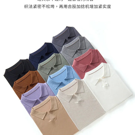 100% Lyocell men's T-shirt casual solid color knitted pullover short sleeved loose POLO collar Tees Pull on vest Tops