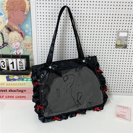 Japan Style Anime Messenger Bag Large Capacity Preppy Style Shoulder Bag with Bow Ribbon Women Handbag