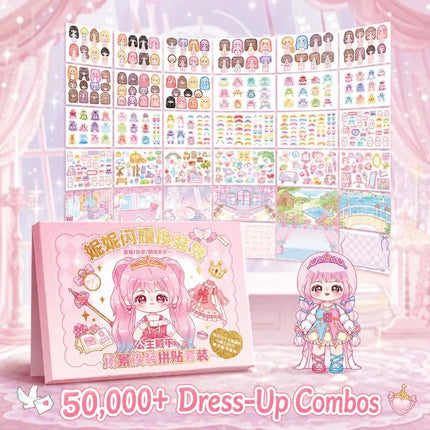 Kawaii Cartoon Girl Dress Up Sticker Set 4 Different Themes Waterproof Removable for Kids DIY Craft Scrapbooking