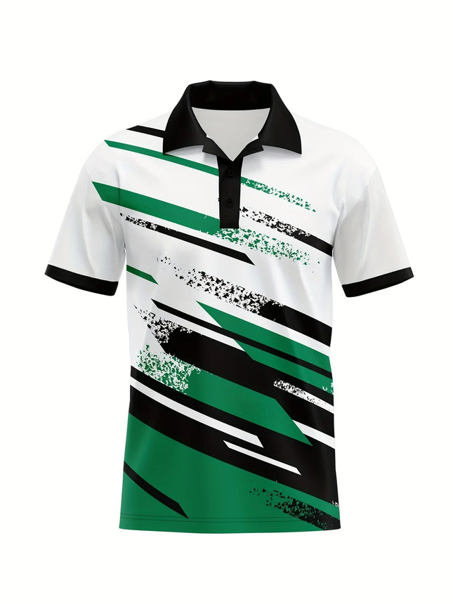Men's Polo Shirts 3D Digital Pattern Casual Button Up Short Sleeve Shirt Breathable Comfortable Top for Everyday Unisex Tops
