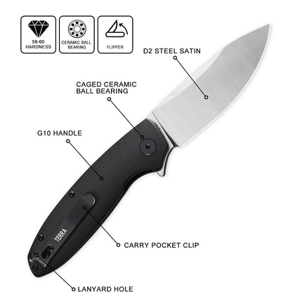 Petrified Fish PFB01 Folding Knife D2 Steel G10 Handle Ceramic Bearing Multi-tool Fish Knife Outdoor Camping Pocket Hand Tool