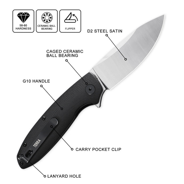 Petrified Fish PFB01 Folding Knife D2 Steel G10 Handle Ceramic Bearing Multi-tool Fish Knife Outdoor Camping Pocket Hand Tool