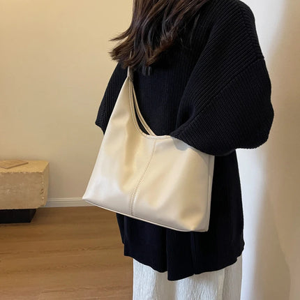 Women Hobo Bag Simple PU Leather Solid Shoulder Bag Fashion Large Capacity Tote Handbag Slouchy Underarm Bag