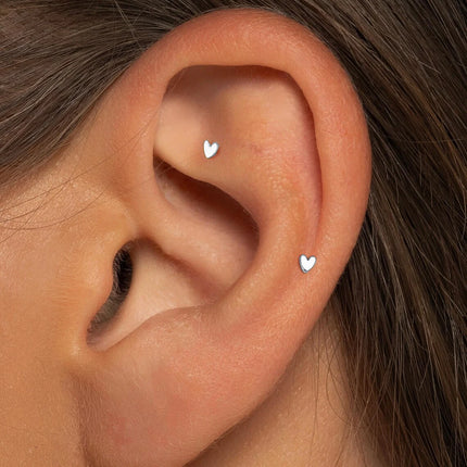CANNER 925 Sterling Silver Shiny Heart-shape For Women INS Mini Cute Dainty Flat Head Piercing Earring Birthday Party Gifts