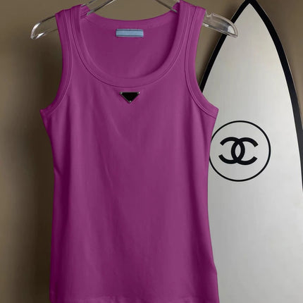 2025 Summer New Women's Simple and Versatile Slim Fit Sleeveless Vest Solid Color Sports Top