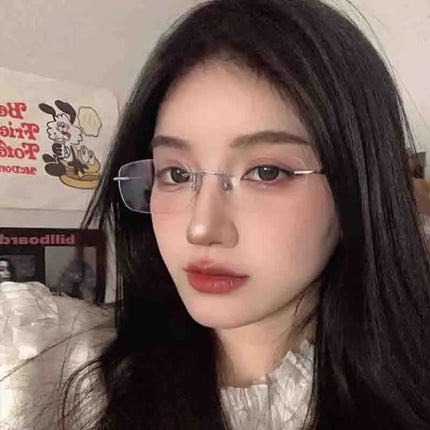 KLASSNUM Women Men Rimless Myopia Glasses Anti-blue Light Metal Frame Spectacles Diopter Minus 0-1.0-1.5-2.0-2.5-3.0-3.5-4.0-6.0