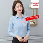 L / [Pointed collar hidden buckle] blue long sleeve