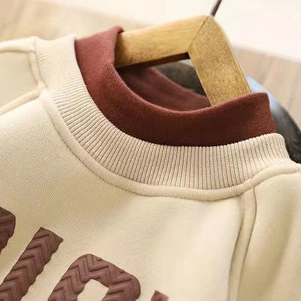 Autumn Winter Warm Hoodies For Boys New Thicken Plus Velvet Sweatshirts Fashion Letter Pullover Tops for 3-10 Years Kids