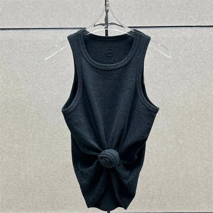 Women's t-shirts New twisted flower knotted sleeveless top for summer 2025 Elastic slim pure cotton women's vest corset crop top
