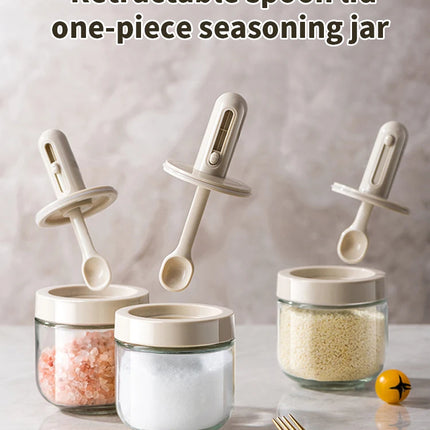 1/3 pcs Glass Seasoning Bottle With Telescopic Spoon Household Kitchen Salt Storage Box Leak Proof and Moisture-proof