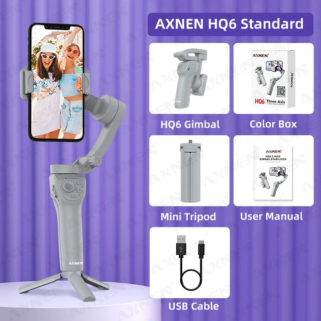3 Axis Handheld Gimbal Stabilizer for Smartphone with Fill Light for iPhone Android Face Tracking Tiktok Vlog Smart Gimbals HQ6