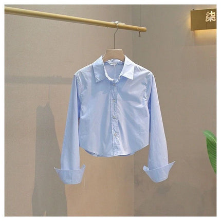 Fall Fashion Women's Small Size Casual Long Sleeve Shirt Design Versatile Short High Waist Slim Top for Ladies