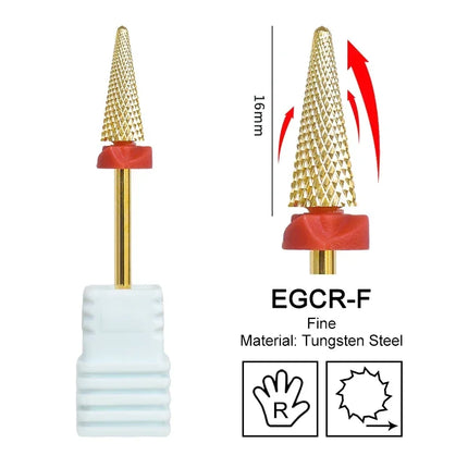 16mm Extra Long Triangle Cone Nail Drill Bits Gold Carbide Milling Cutter Gel Remover Grinding Manicure Tools Accessories 3/32"